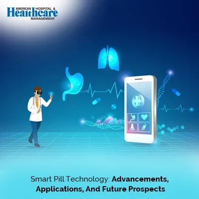 Image shows a doctor standing next to a smart phone with medical icons and futuristic elements