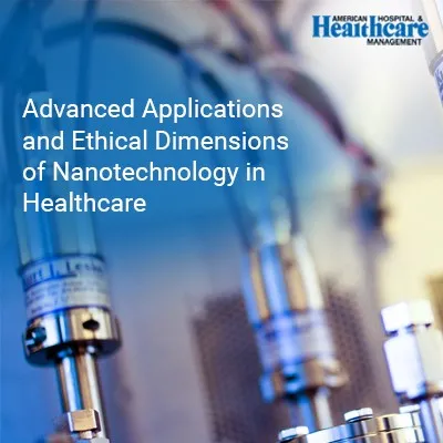 Laboratory equipment with text on nanotechnology applications in healthcare.
