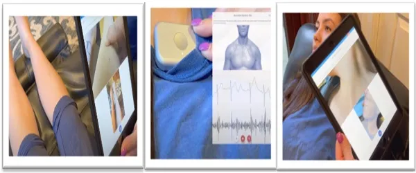 Woman holding tablet displaying ultrasound images