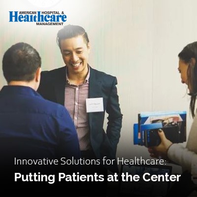  Image showing healthcare professionals discussing innovative solutions with patients at the center.