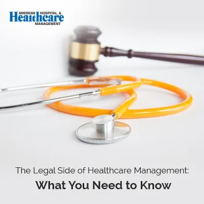 An image showing lawyers and healthcare administrators collaborating on legal issues in the medical field.
